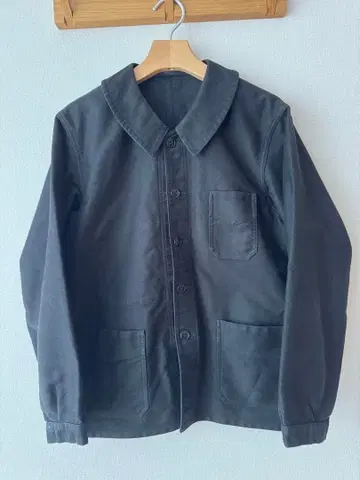 블랙 몰스킨 프렌치 워크 자켓 둥근 카라 V 포켓