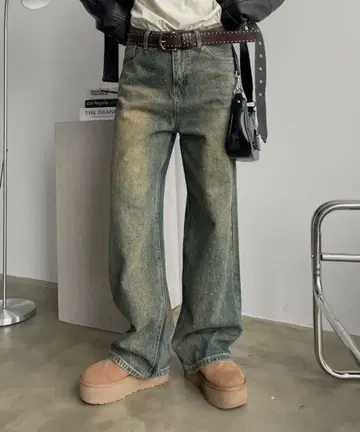 SHAGGIE 오로라 큐빅 장식 빈티지 루즈 데님 팬츠