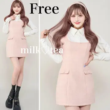 택 포함 새상품 다리치 셔츠 도킹 트위드 미니 원피스 핑크 프리