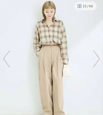 베이세스톡 시어 보일 체크 오버 셔츠 베이지