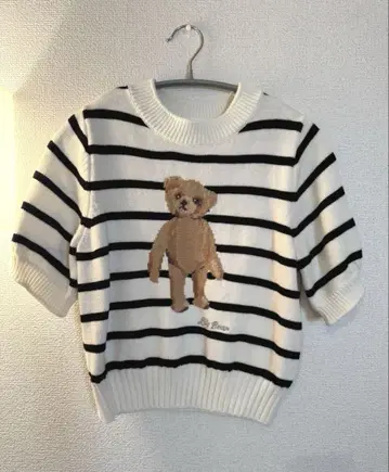 [ 새상품급 ] 릴리 브라운 곰 스트라이프 반팔 니트 스웨터 bear
