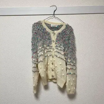 아이보리 컬러풀 폼폼 가디건