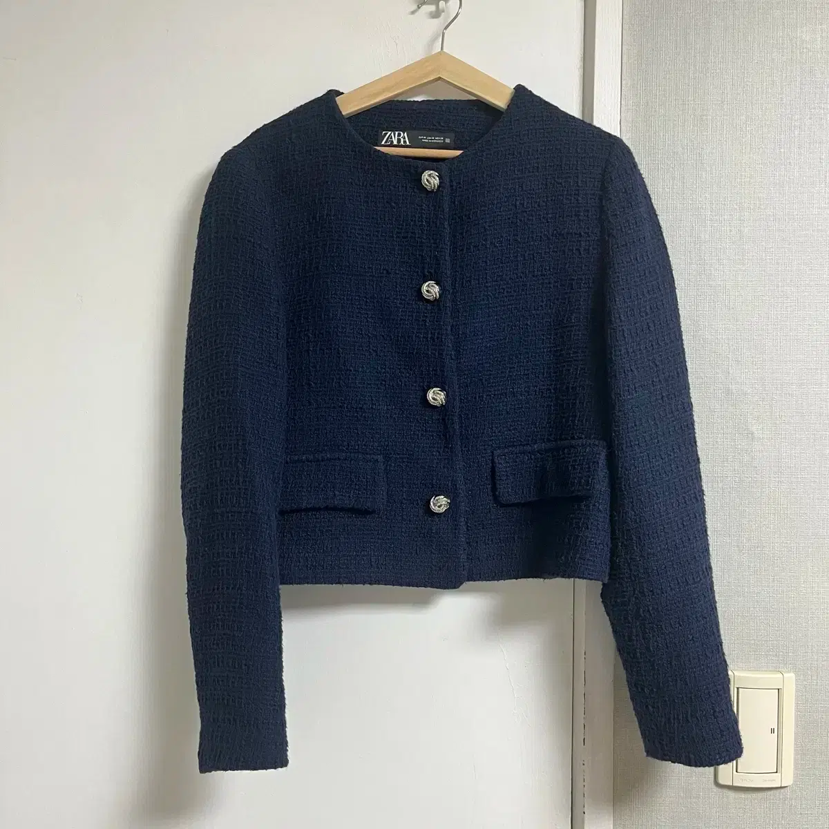 ZARA 자라 Zara Navy Tweed Jacket on Bunjang Global