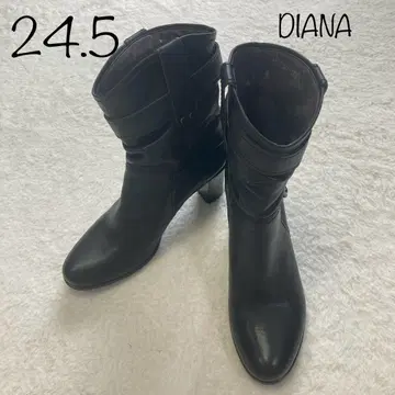 다이애나 숏부츠 24.5 더블 벨트 가죽 블랙