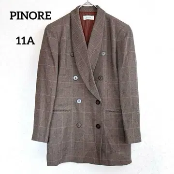 [ PINORE ] 울 혼방 체크 무늬 더블 브레스트 자켓 11A 브라운