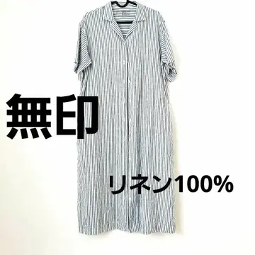 MUJI 린넨 100% 반팔 셔츠 원피스