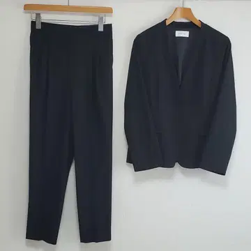 글로벌 워크 여성용 노카라 자켓 팬츠 세트 스트레치