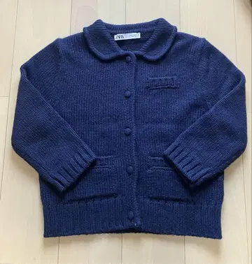 미사용 ZARA 카라 부착 7부 소매 가디건 네이비 M