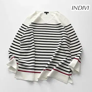 INDIVI 인디비 V넥 보더 니트 빅 사이즈 48