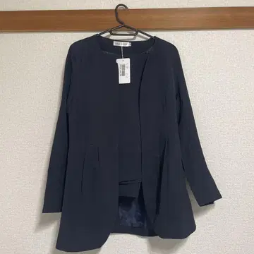 LACE LADIES 노카라 자켓 네이비 긴팔