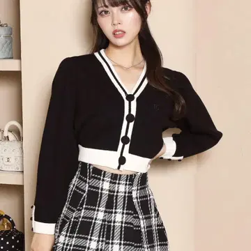 Darich 바이컬러 니트 가디건 블랙 F
