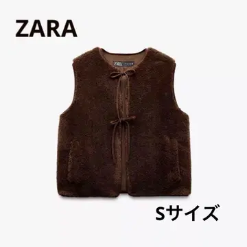 ZARA 보아 베스트 리본 브라운 S 사이즈