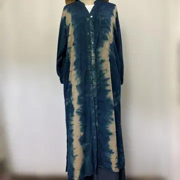 면 네이비 나염 롱 셔츠 원피스