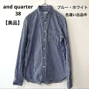 [새상품급] and quarter 깅엄 체크 셔츠 블루 38