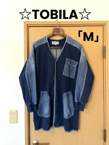 TOBILA 인디고 염색 x 데님 원단 절개 롱 가디건 자켓