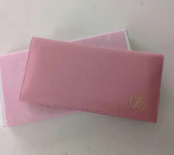 미사용 새상품 황궁 천연 가죽 국화 문양 핑크 장지갑