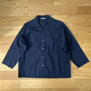 AURALEE 오라리 오픈 카라 셔츠 여성용 네이비 블라우스