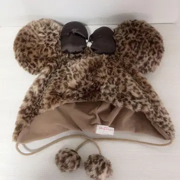 미키 모양 레오파드 무늬 퍼 모자