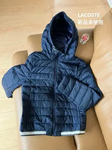 [ 미사용 새상품 ] LACOSTE 후드 부착 네이비 퀼팅 자켓 38
