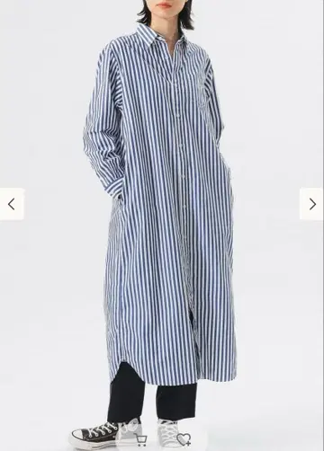 최종 가격 인하 빔즈 보이 스트라이프 패턴 긴팔 셔츠 원피스