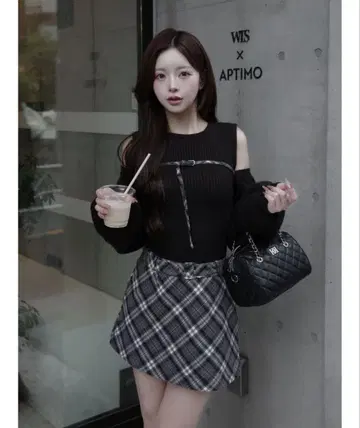 Darich 도킹 미들 허리 니트 미니 원피스