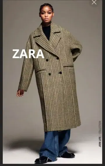 새상품급 ZARA 체크 무늬 하운드투스 패턴 롱 코트