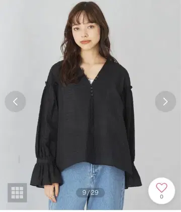 론 오간 립플 V넥 블라우스 블랙