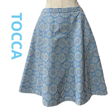 새상품급 TOCCA 토카 자수 플레어 스커트 라이트 블루 M