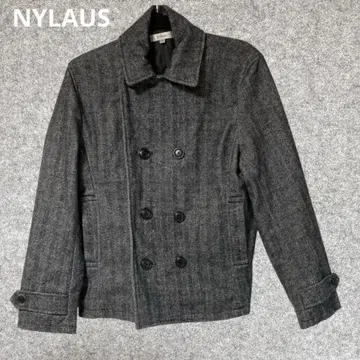 NYLAUS 그레이 더블 브레스트 피 코트 울 혼방