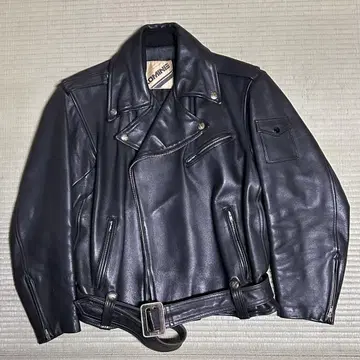 블랙 가죽 더블 라이더 자켓