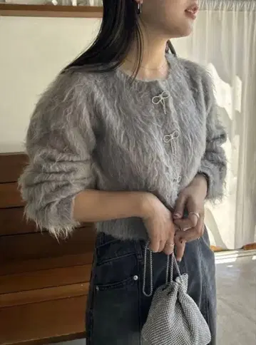스나이델 비쥬 리본 가디건 GRY 정품