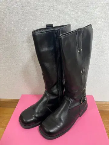 블랙 가죽 롱 부츠 24cm