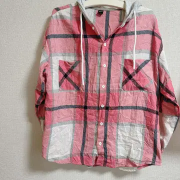 SHEIN 후드 부착 체크 무늬 셔츠 S