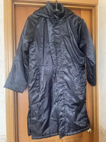 Kappa 블랙 후드 부착 롱 코트