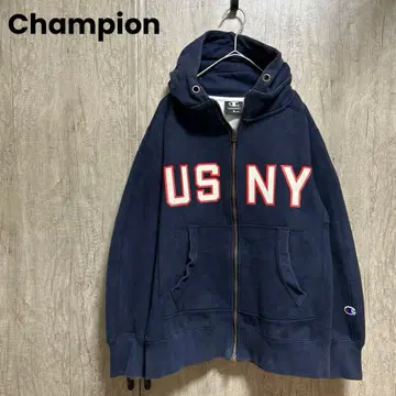 Champion US NY 더블 지퍼 후드티 네이비