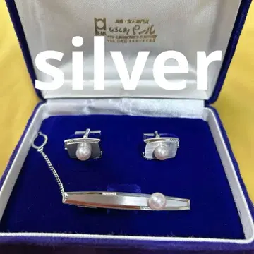 넥타이핀과 펄 커프스 세트 silver