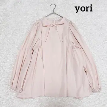 새상품급 yori 사이드 개더 블라우스 리본 36 핑크 오버 사이즈