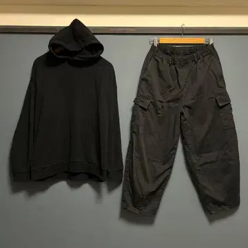 무지 라보 와이드 카고 팬츠와 풀오버 후드티 세트 MUJILabo