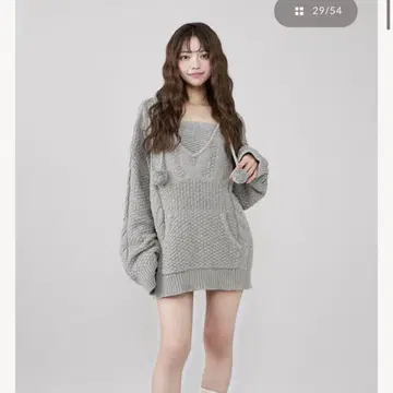 다리치 케이블 DD 로고 V넥 니트 후디