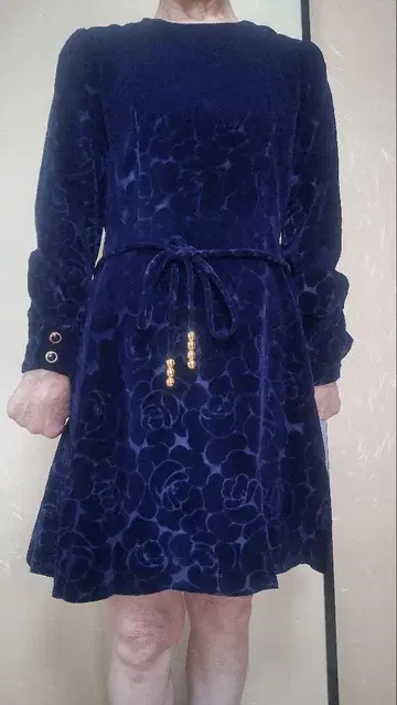 네이비 벨벳 꽃무늬 원피스 L