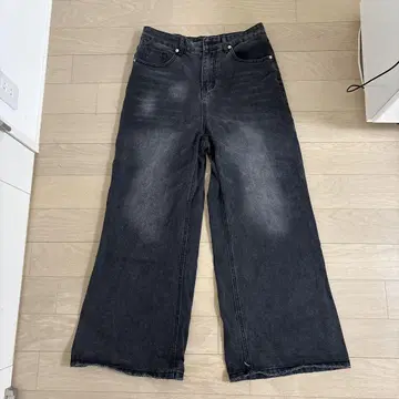 블랙 와이드 데님 팬츠