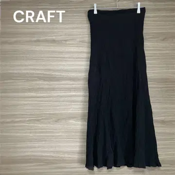 CRAFT [ M ] 블랙 플레어 롱 스커트 주름 가공 허리밴딩