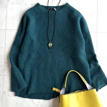 새상품급 에이톤 캐시미어 100% 긴팔 크루넥 니트 4 L 그린 ATON