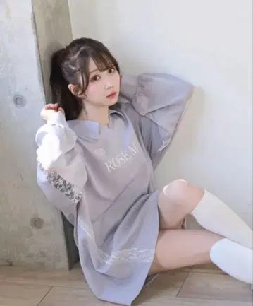 레이스 포인트 오버 사이즈 유니폼 L/S 폴로 그레이