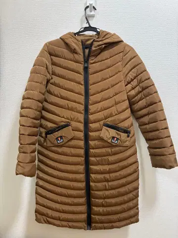 브라운 후드 부착 다운 자켓 M
