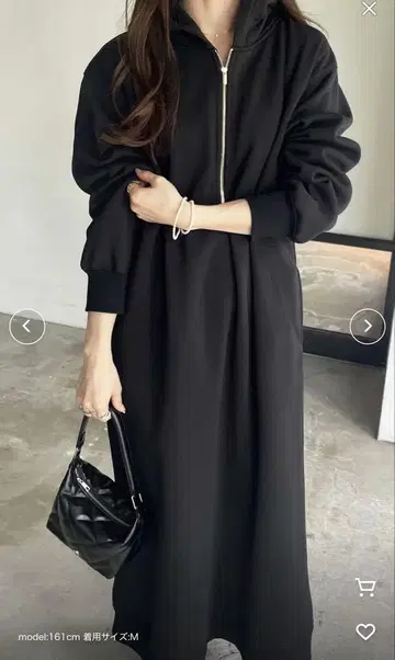 풀 집업 후드 부착 롱 원피스 L 블랙
