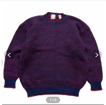 80s GAP 울 스웨터 L 네이비/와인 레드