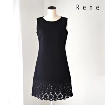 Rene 르네 밑단 레이스 절개 니트 슬리브리스 원피스 36 블랙