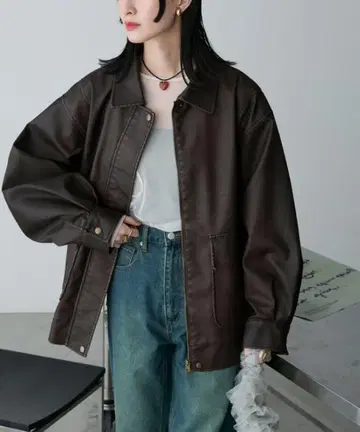 [ forksy. ] 빈티지라이크 더블 지퍼 빅 블루종