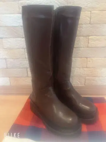 브라운 통굽 롱 부츠